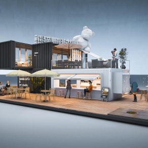 现代集装箱咖啡店3D模型下载